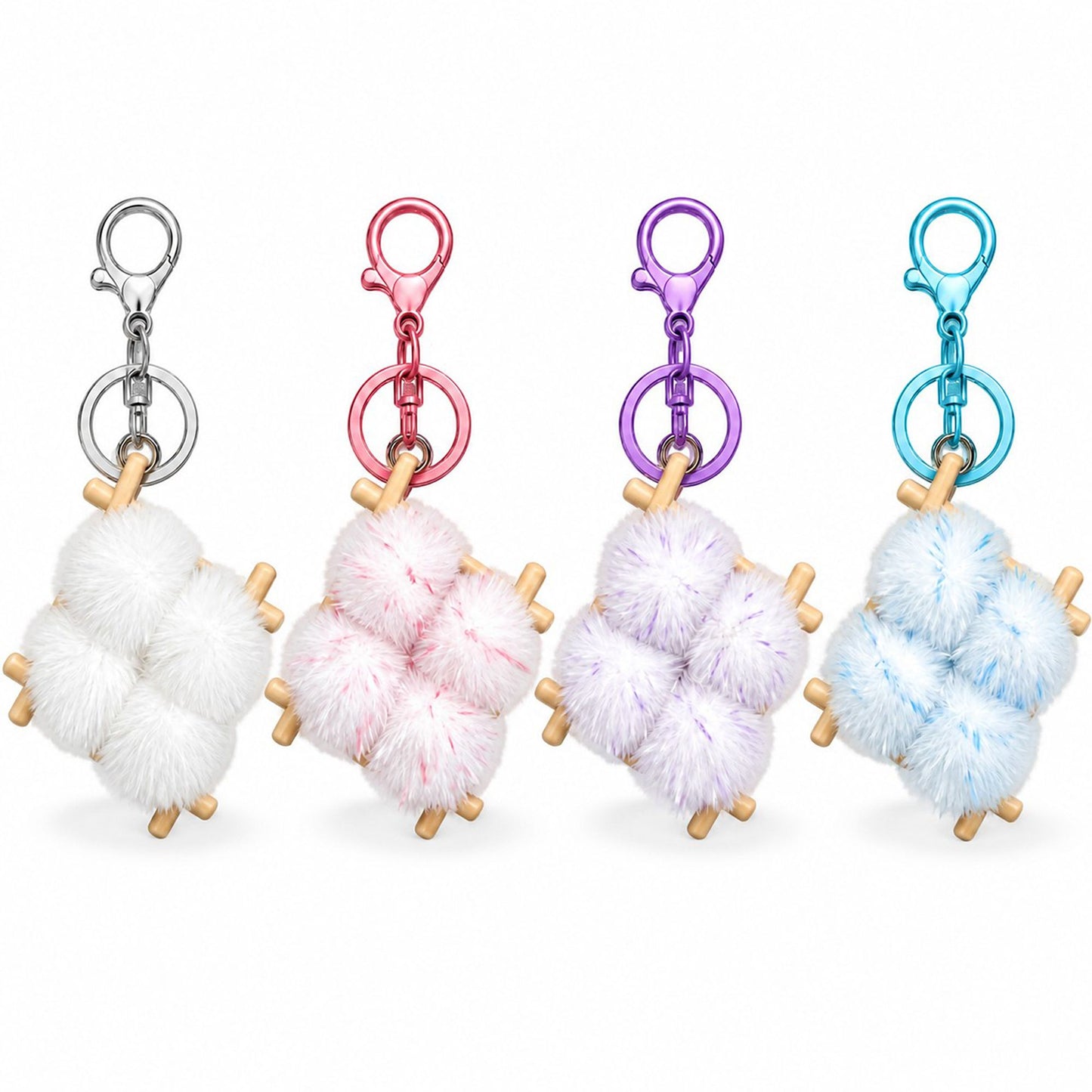 Fluffy Pom Keychain Cute Key Ring Handbag Charm Assorted Set