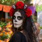 Halloween Floral Skull Headband with Spiderweb Lace Veil