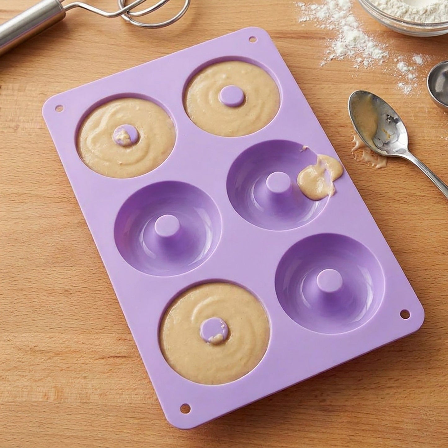 2-Piece Silicone Donut Baking Mold with 6 Round Ring Cavities