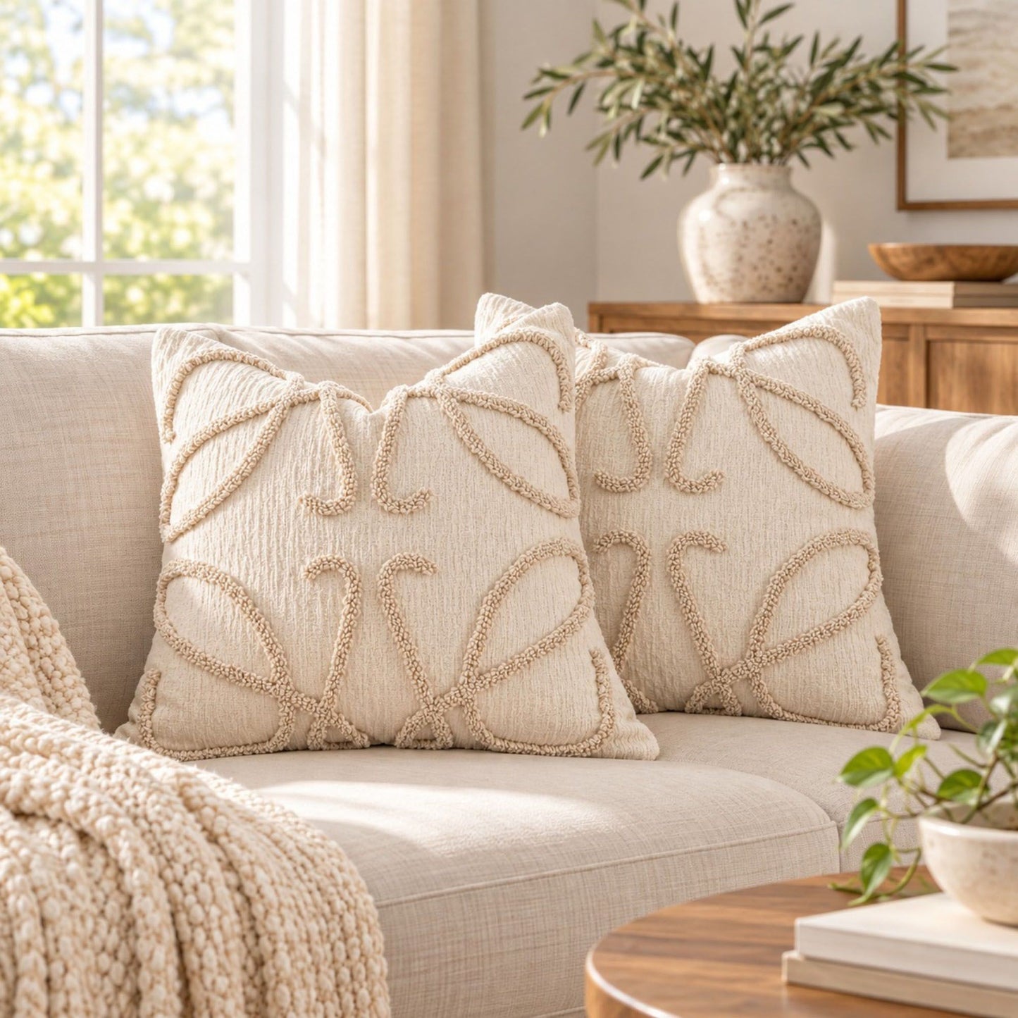 Boho Tufted Tassels Decorative Throw Pillow Cover Set of 2