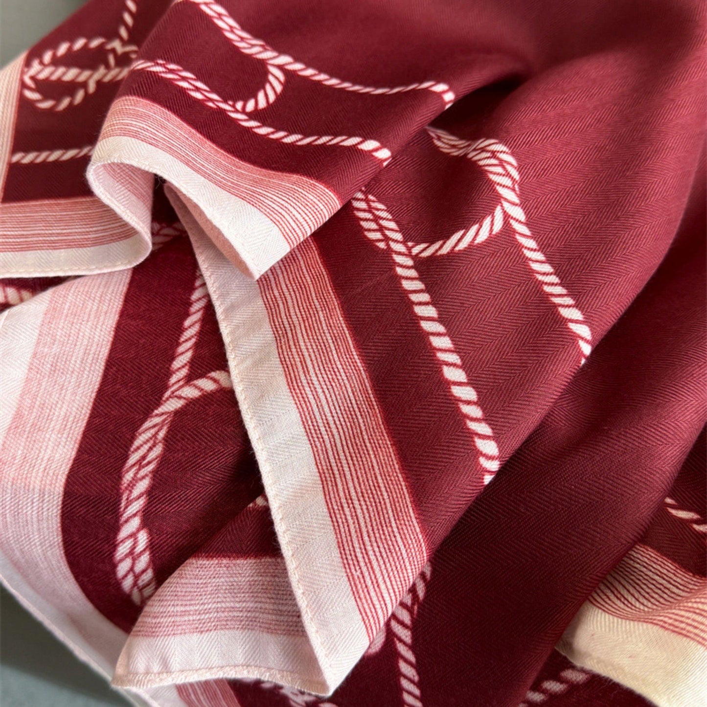 Satin Square Scarf with Rope Chain Border Print 27x27in