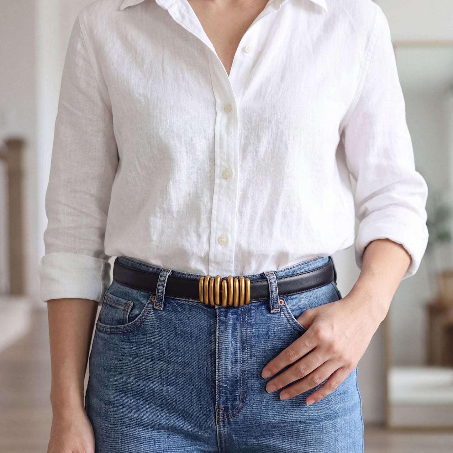 Skinny Waist Belt Thin Dress Belt with Rounded Metal Buckle 39.4 in