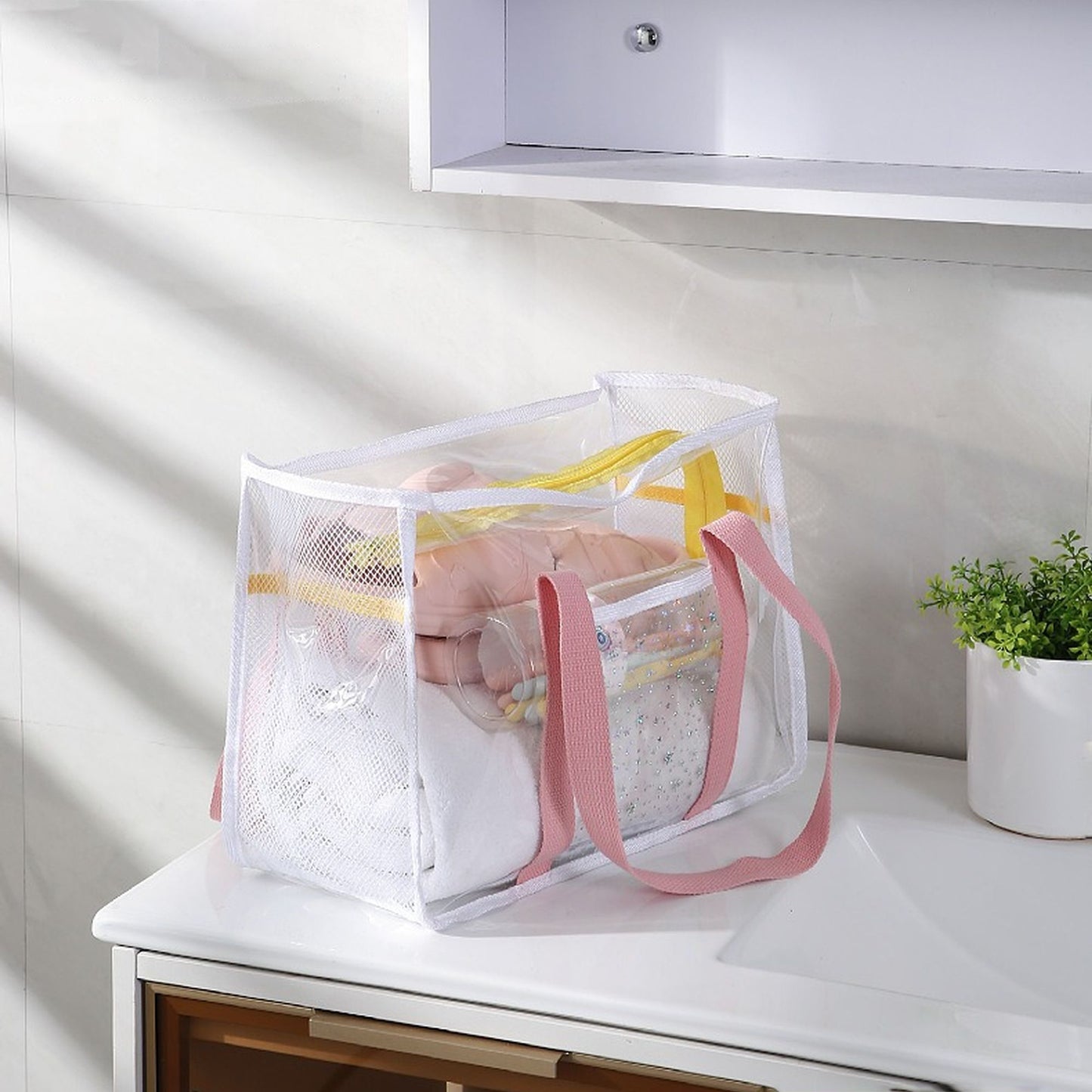 Transparent Mesh Beach Tote Bag - Waterproof Travel Shoulder Bag