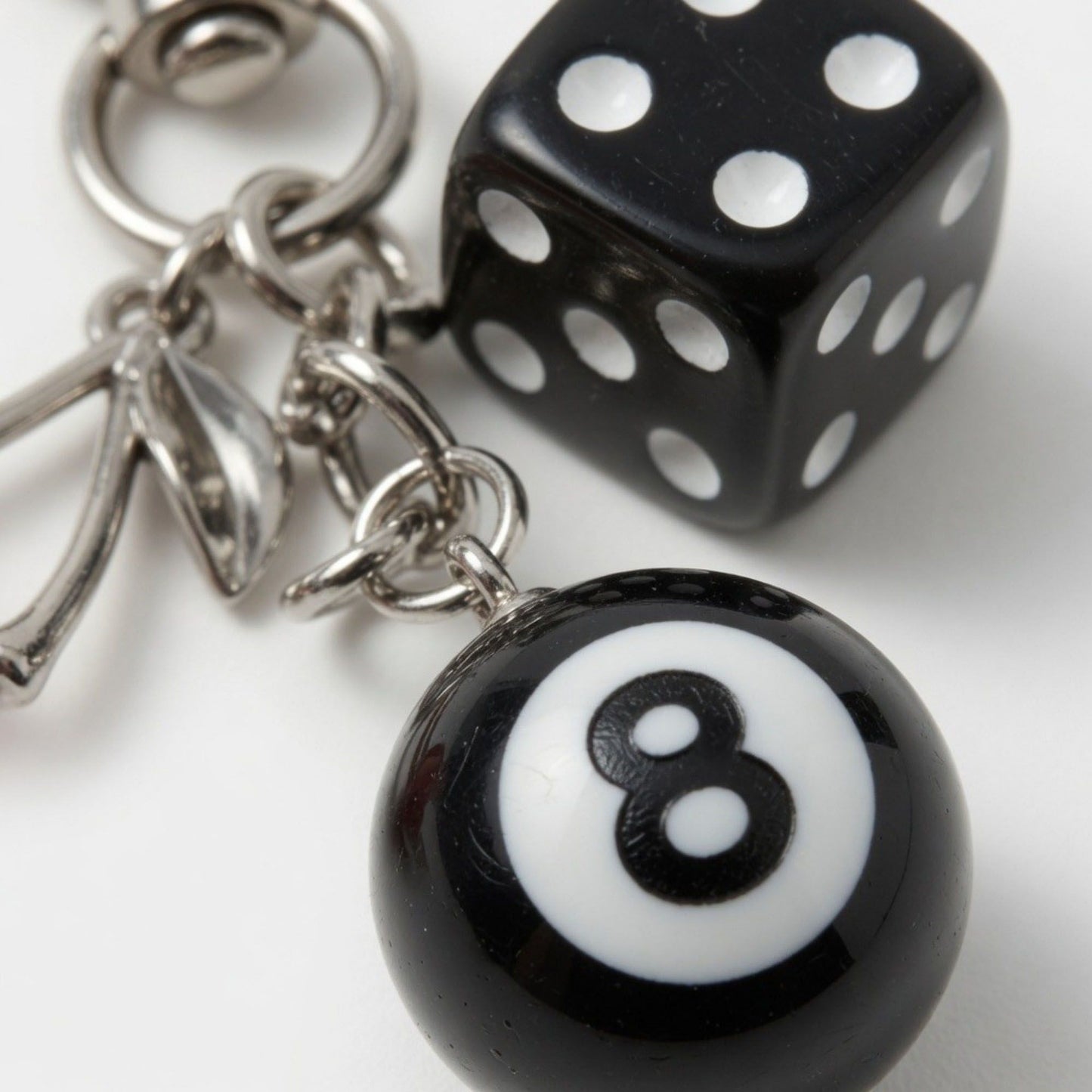 8 Ball Cherry Dice Charm Keychain with Heart Clip Novelty Bag Charm Key Ring Accessory