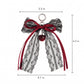 Lace Bow Bag Charm Keychain with Cherry Accent and Metal Ring Clasp