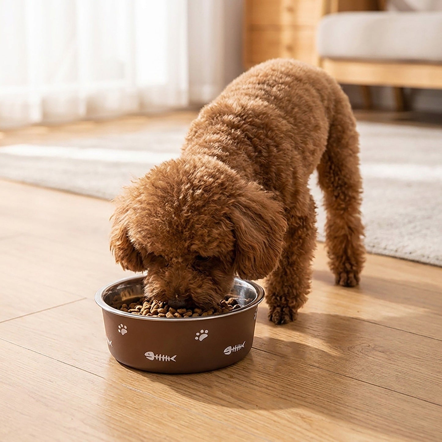 Stainless Steel Pet Bowl - Non-Slip Dog and Cat Food Dish with Paw Print Accent
