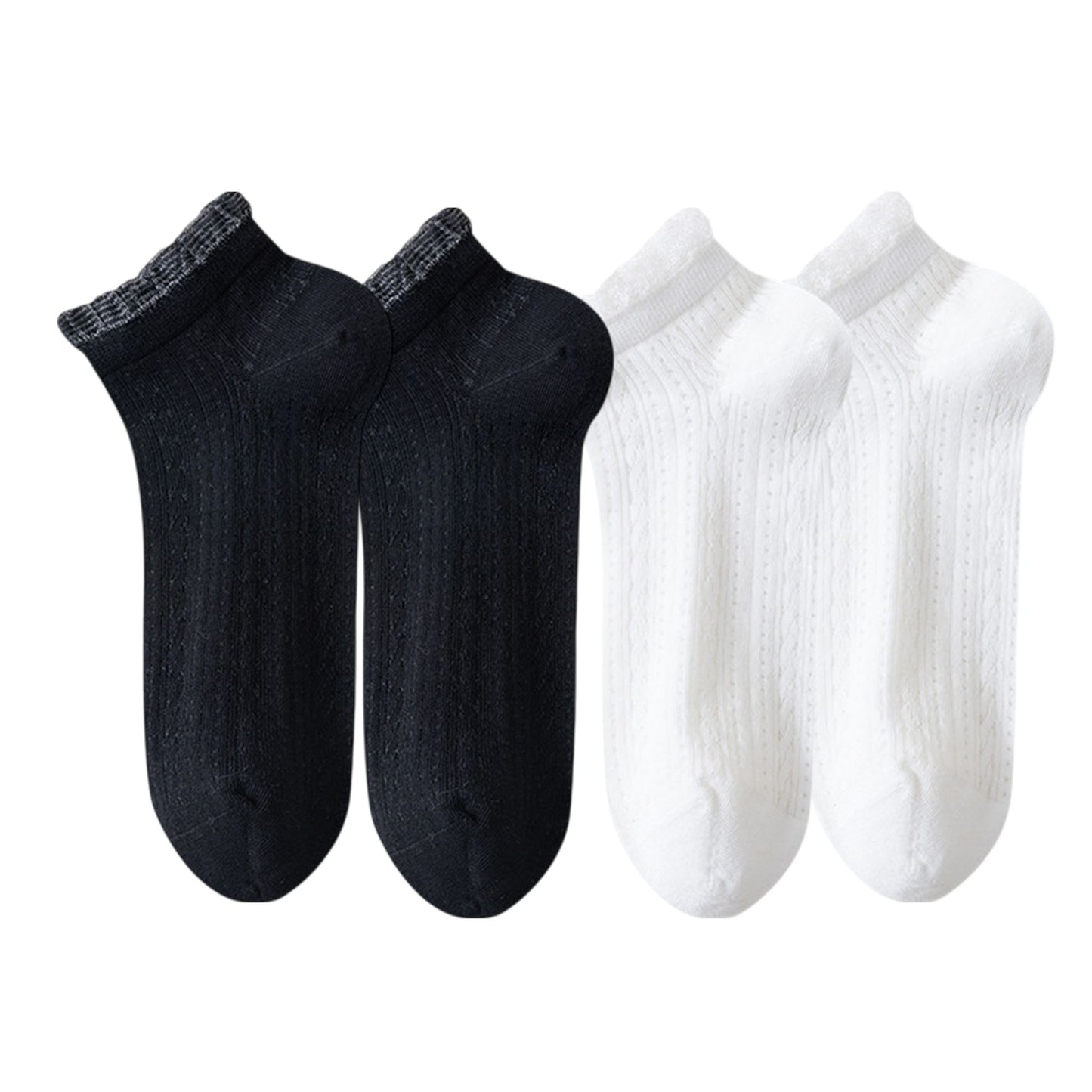 4-Pair Pack Breathable Lace Trim Ankle Socks with Open Knit Mesh Texture and Cotton Comfort
