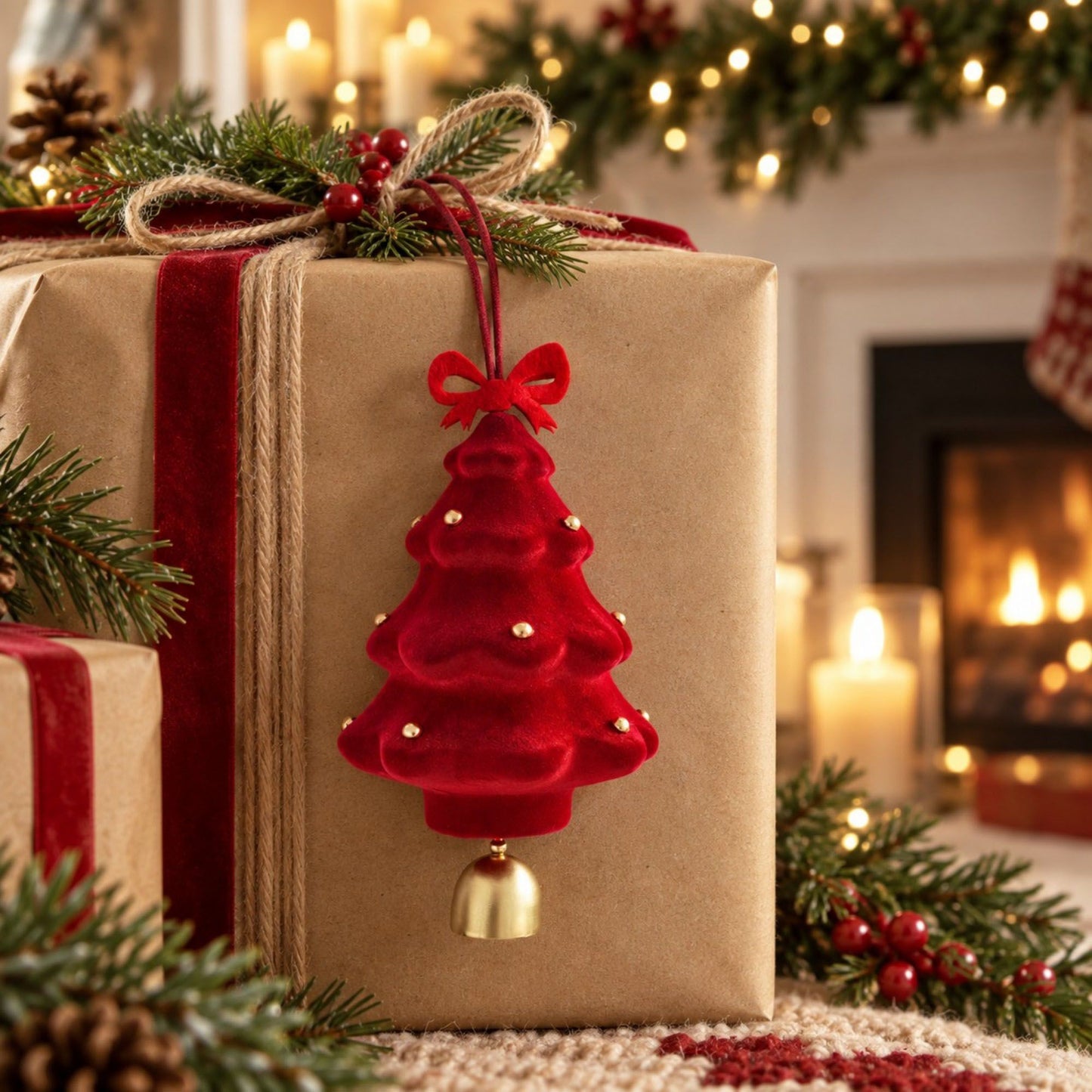 3 Pack Christmas Tree Ornaments with Bow and Bell Hanging Holiday Decorations