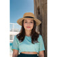 Wide Brim Straw Fedora Sun Hat with Black Band Lightweight Packable Summer Panama Hat for UV Protection