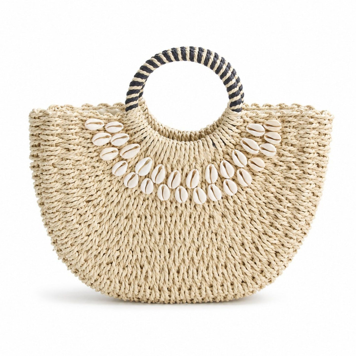Straw Woven Shell Handbag with Round Handle