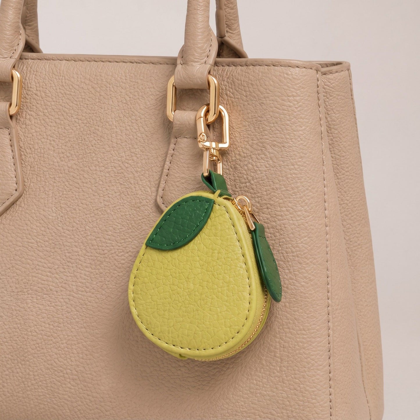 Pear Pouch Bag Charm with Zipper Closure and Gold Tone Clip