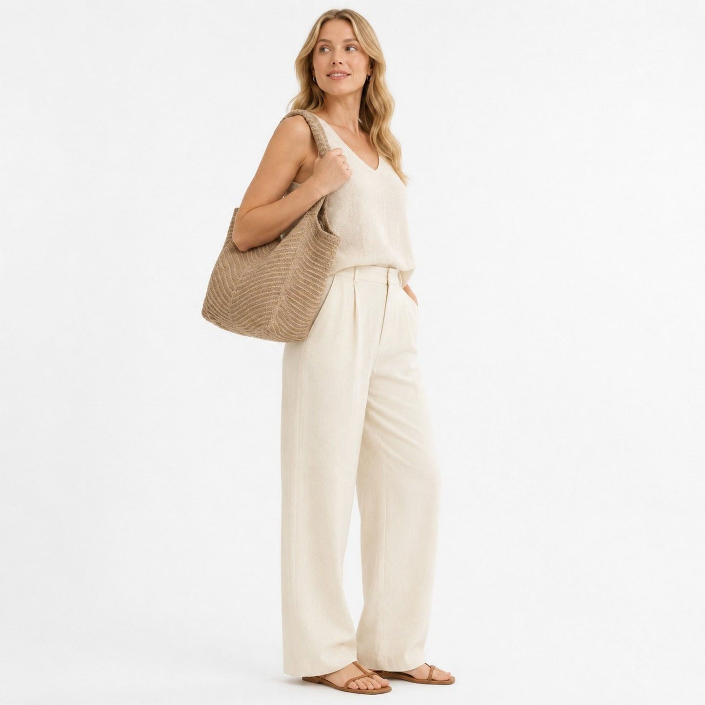 Soft Knit Hobo Tote Bag with Textured Shoulder Strap