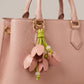 Floral Bag Charm with Pearl Look Beads and Gold Tone Ring