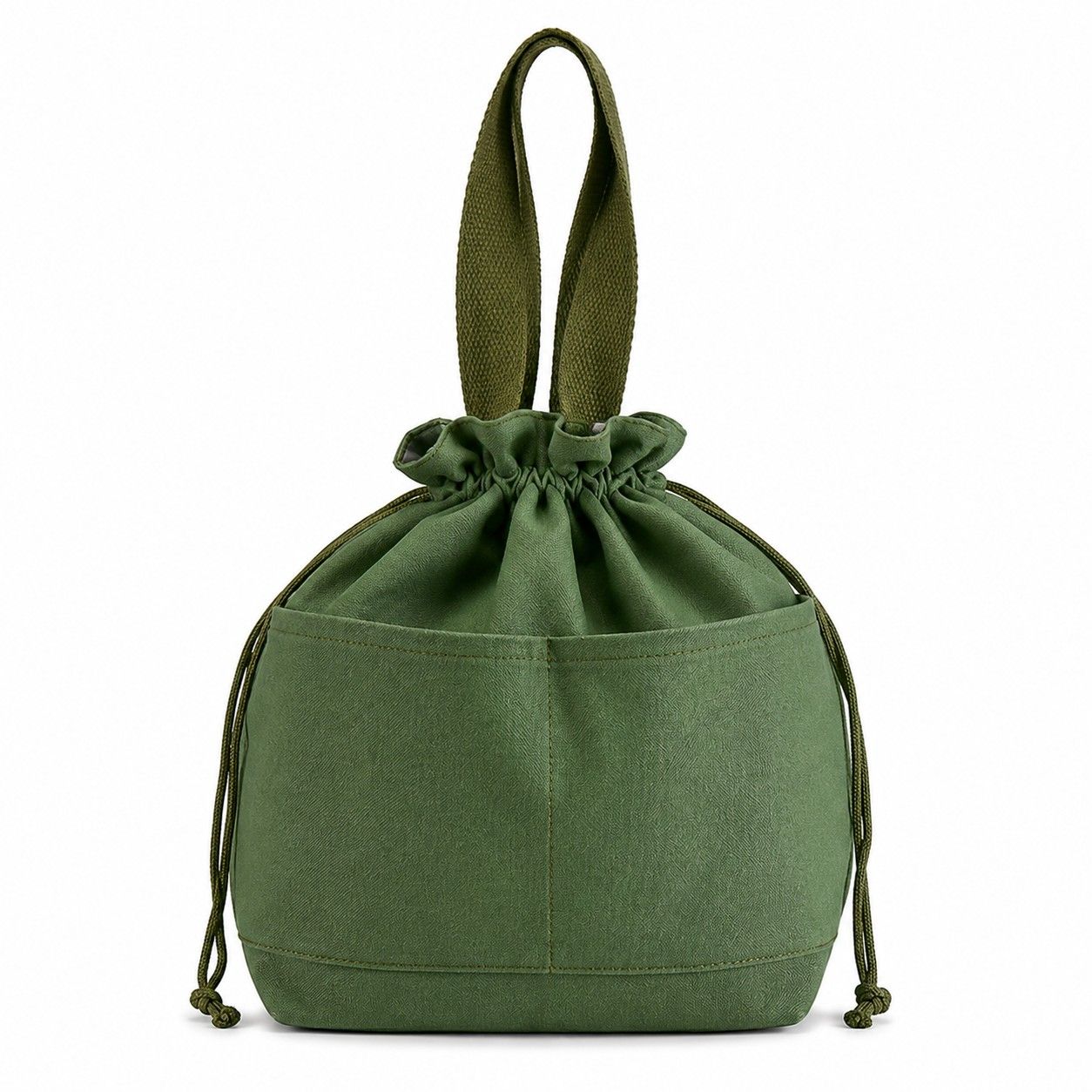 Insulated Drawstring Lunch Bag with Front Pockets Reusable Lunch Tote