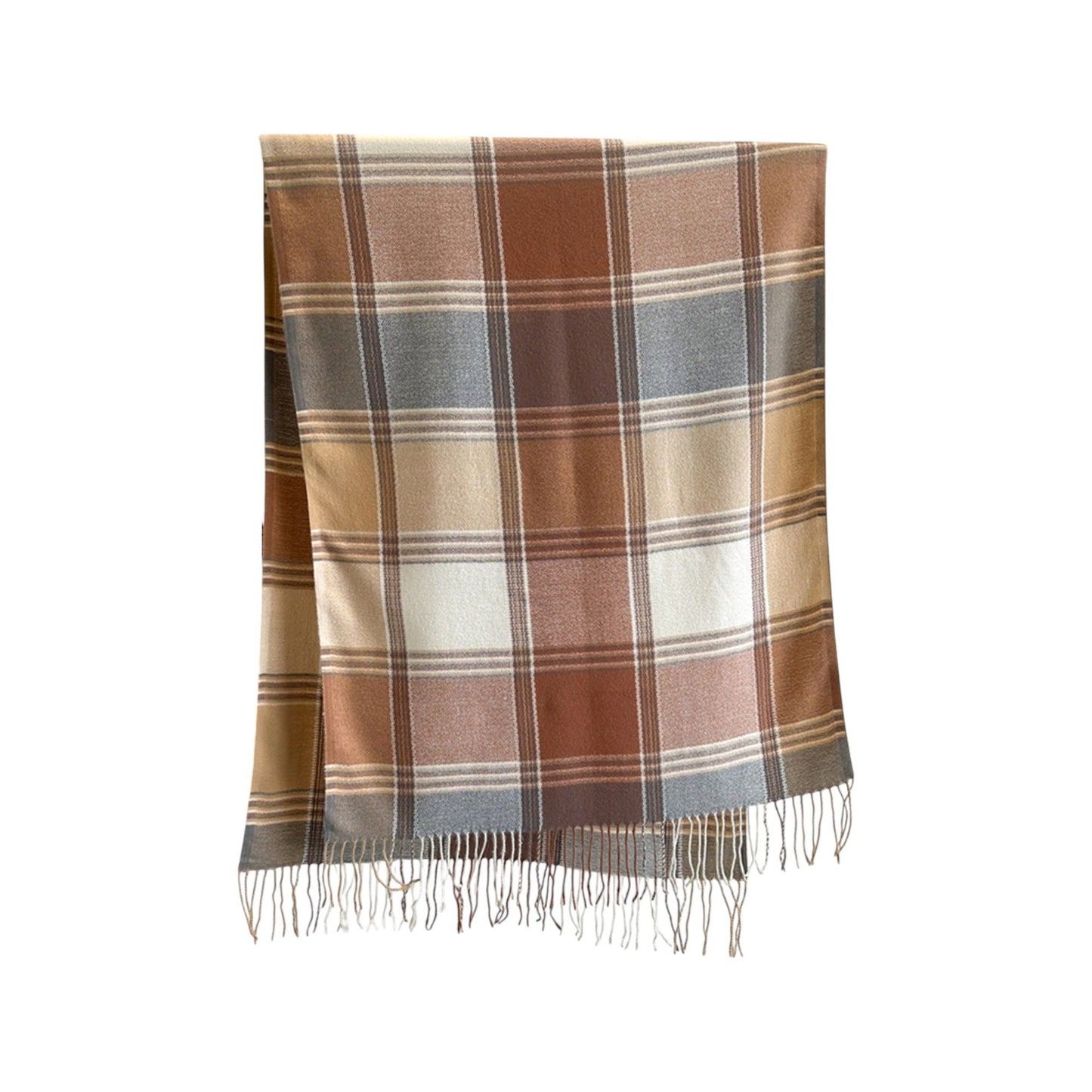 Plaid Tassel Trim Faux Cashmere-Like Winter Warm Scarf - 77IN¡Á26IN