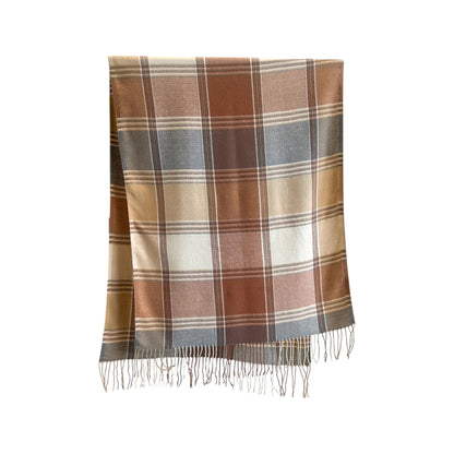 Plaid Tassel Trim Faux Cashmere-Like Winter Warm Scarf - 77IN¡Á26IN