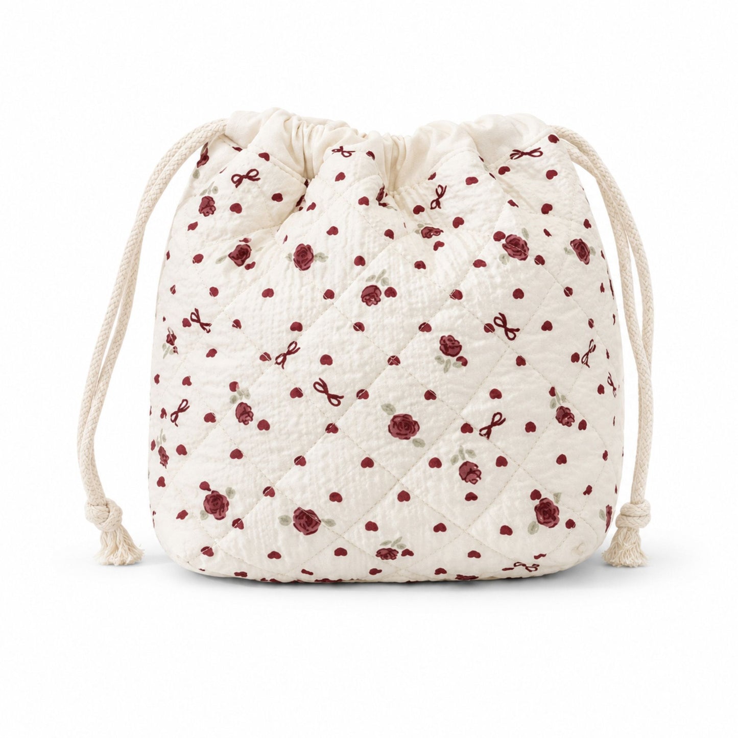 Quilted Drawstring Makeup Bag Large Capacity Portable Cosmetic Organizer Pouch