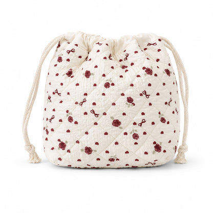 Quilted Drawstring Makeup Bag Large Capacity Portable Cosmetic Organizer Pouch