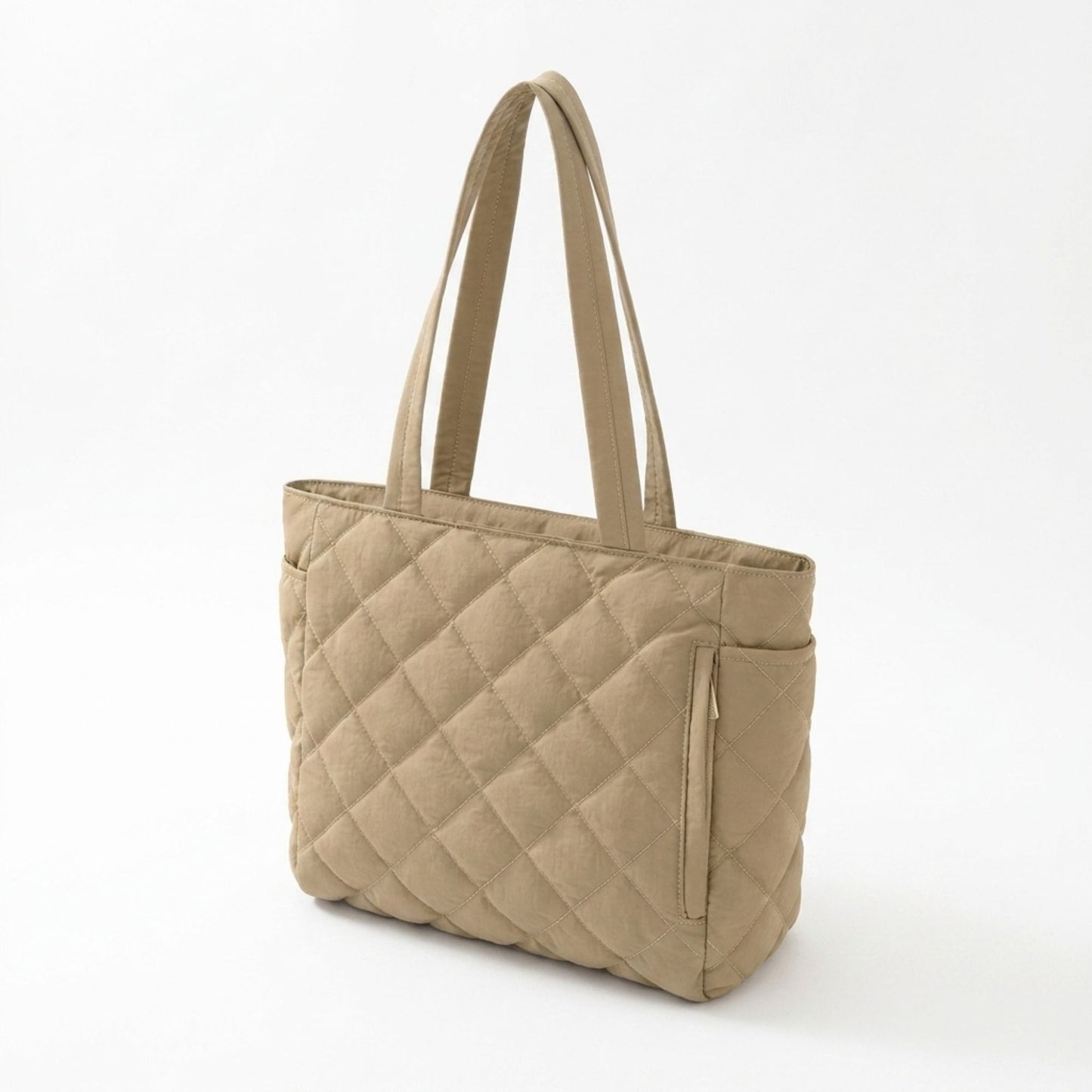 Quilted Tote Bag with Zipper Pockets and Water Resistant Fabric