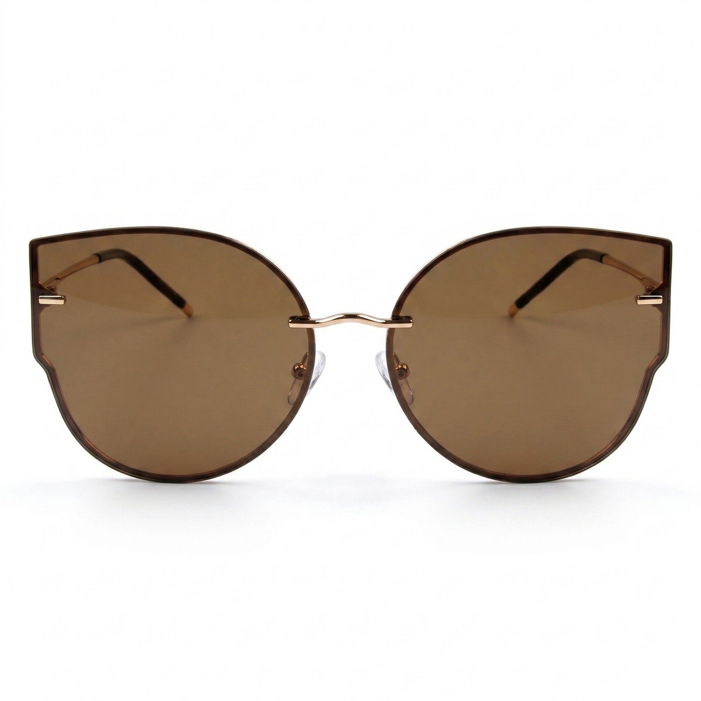 Oversized Round Cat Eye Sunglasses with Gradient Brown Lenses and Fashionable Metal Accents