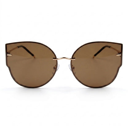 Oversized Round Cat Eye Sunglasses with Gradient Brown Lenses and Fashionable Metal Accents