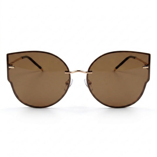 Oversized Round Cat Eye Sunglasses with Gradient Brown Lenses and Fashionable Metal Accents