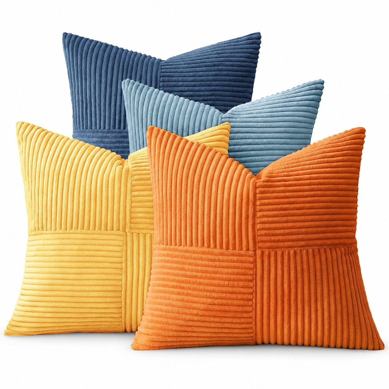 4 Pack Patchwork Corduroy Throw Pillow Covers 18 x 18 Inch for Sofa and Bed