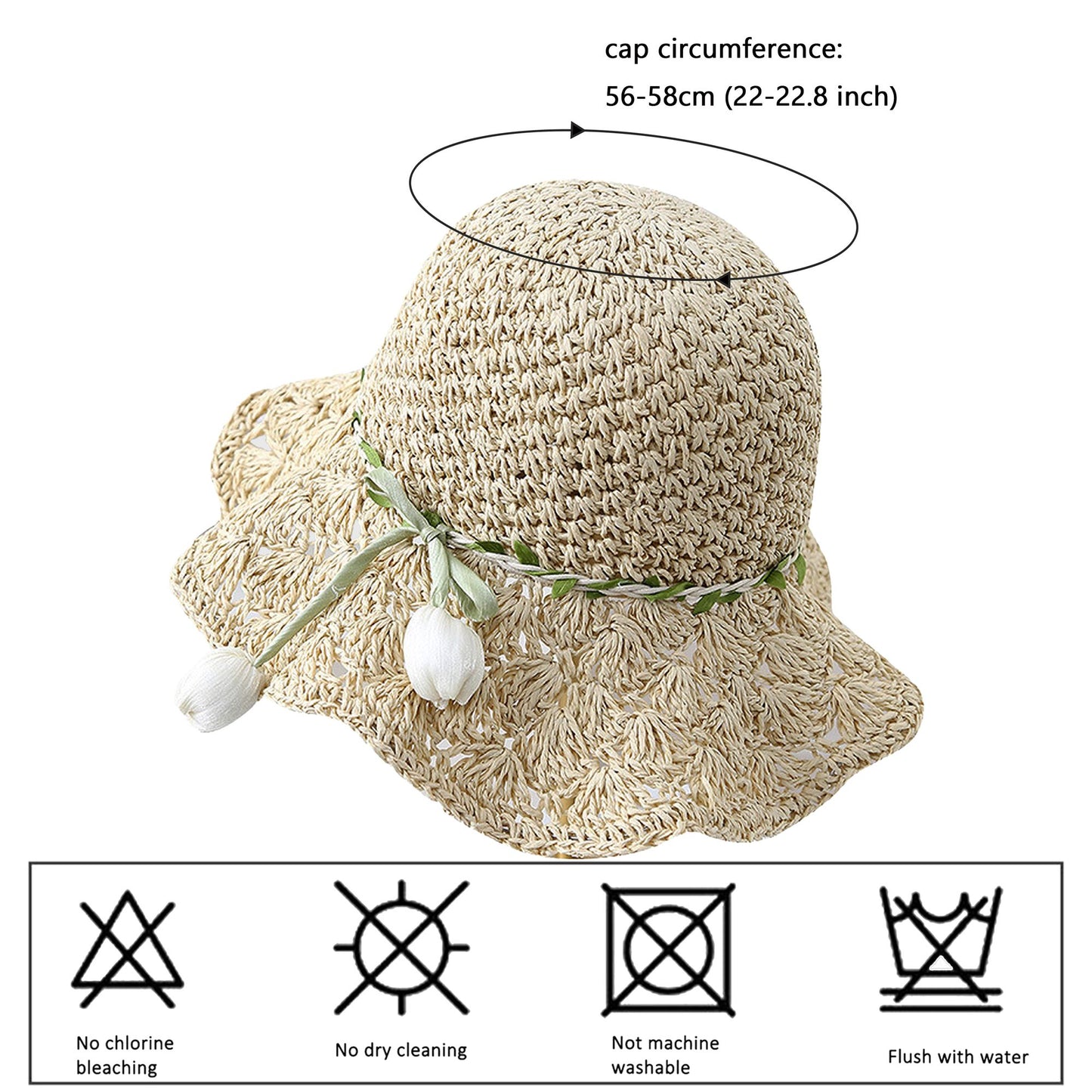 Hand - Crocheted Straw Sun Hat with Floral Accents