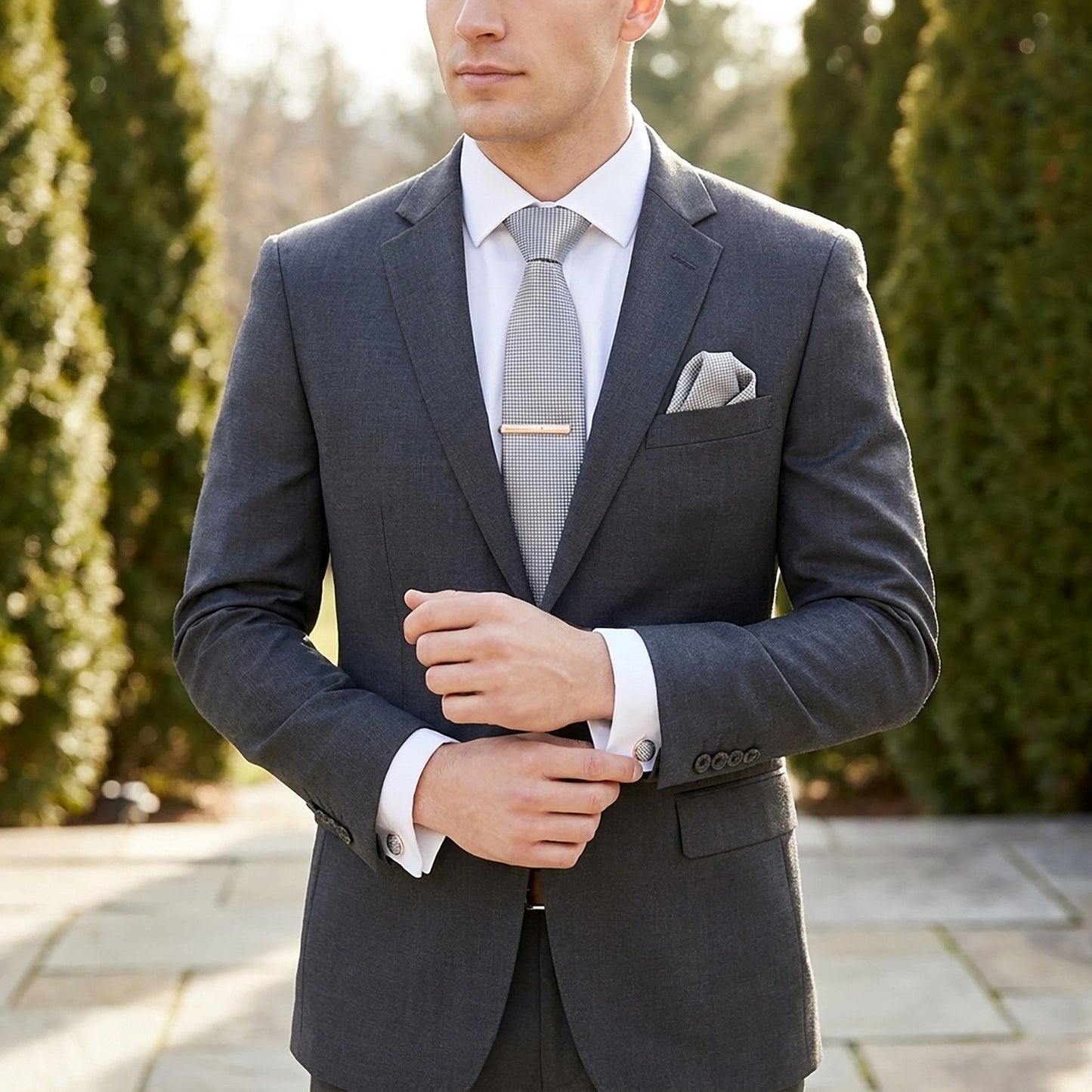 Men's Jacquard Woven Tie Set with Pocket Square Cufflinks and Tie Clip