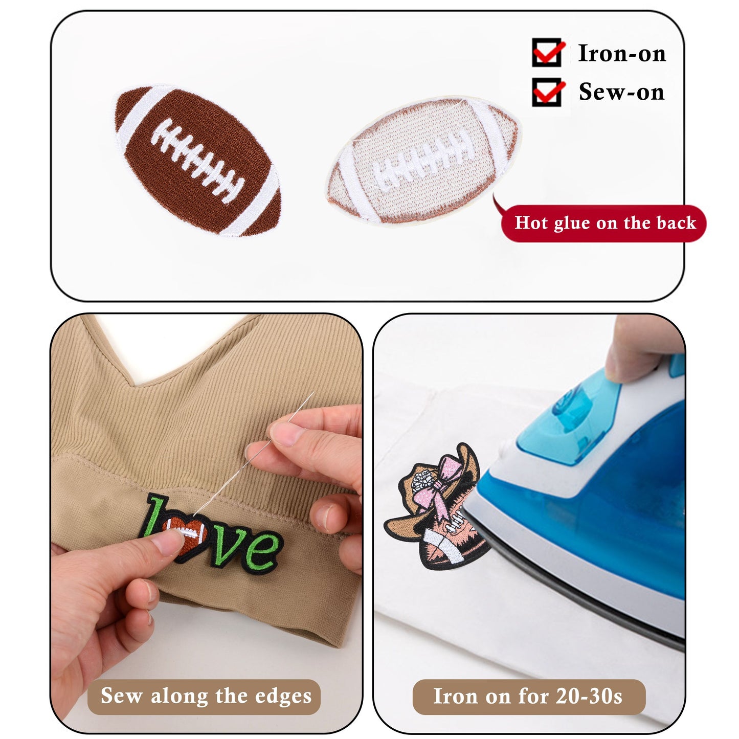 12 PCS Football Iron On Patches Game Day Rugby Helmet Embroidered Applique Clothing DIY Accessory for Hat Jacket Jeans Uniform Backpack
