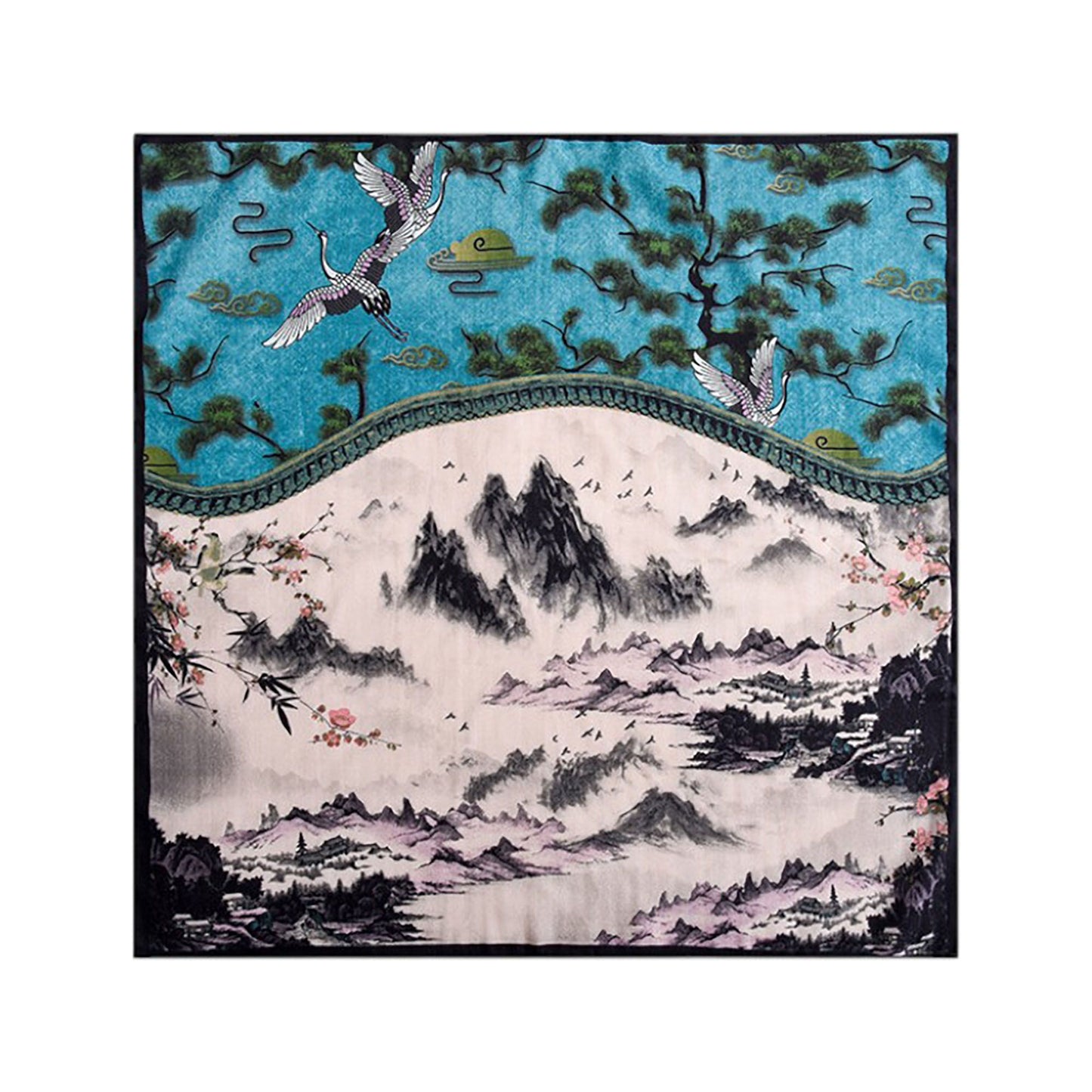 Scenic Landscape Print Square Scarf with Soft Silky Fabric Lightweight Versatile Neck and Hair Accessory