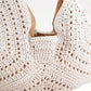 Woven Crochet Shoulder Bag with Embroidered Strap Slouchy Hobo Handbag Lightweight Knit Tote