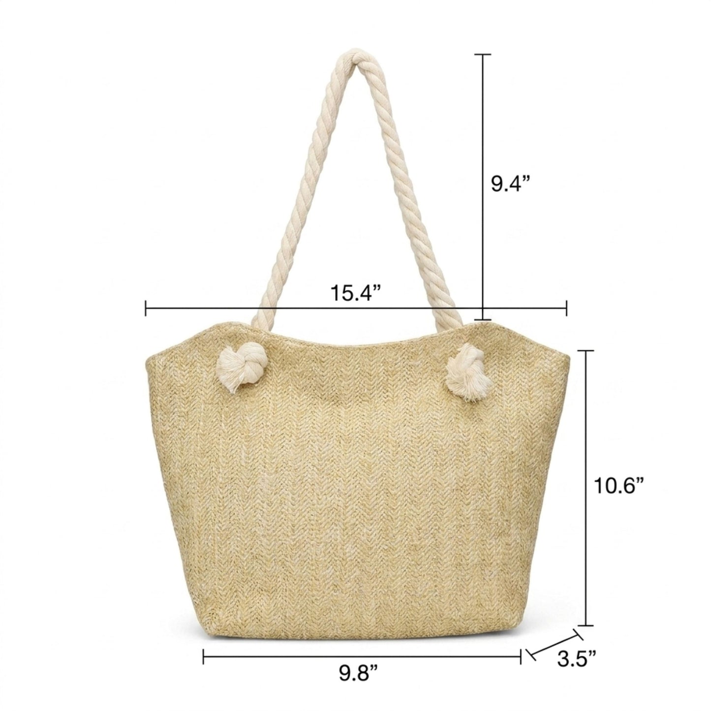 Woven Look Tote Bag with Rope Handles and Zipper Closure