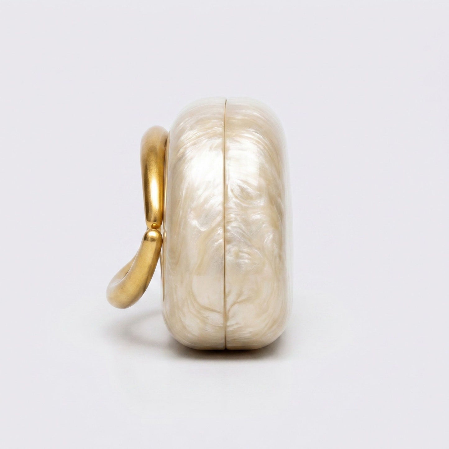 Marbled Acrylic Clutch Bag with Sculptural Gold Tone Handle Statement Evening Handbag 7.5x4x2.7 in