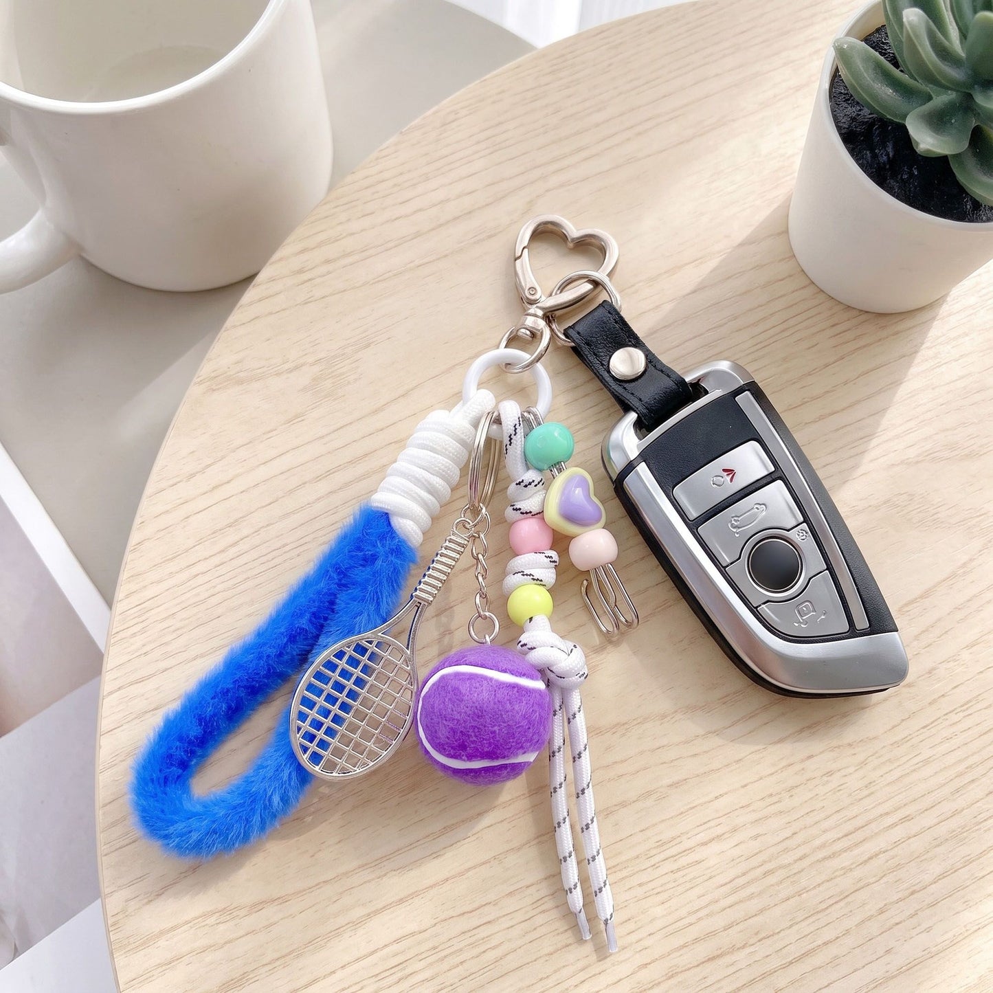 2-Piece Womens Sports Themed Bag Charm with Hanging Clip and Tennis Accessory