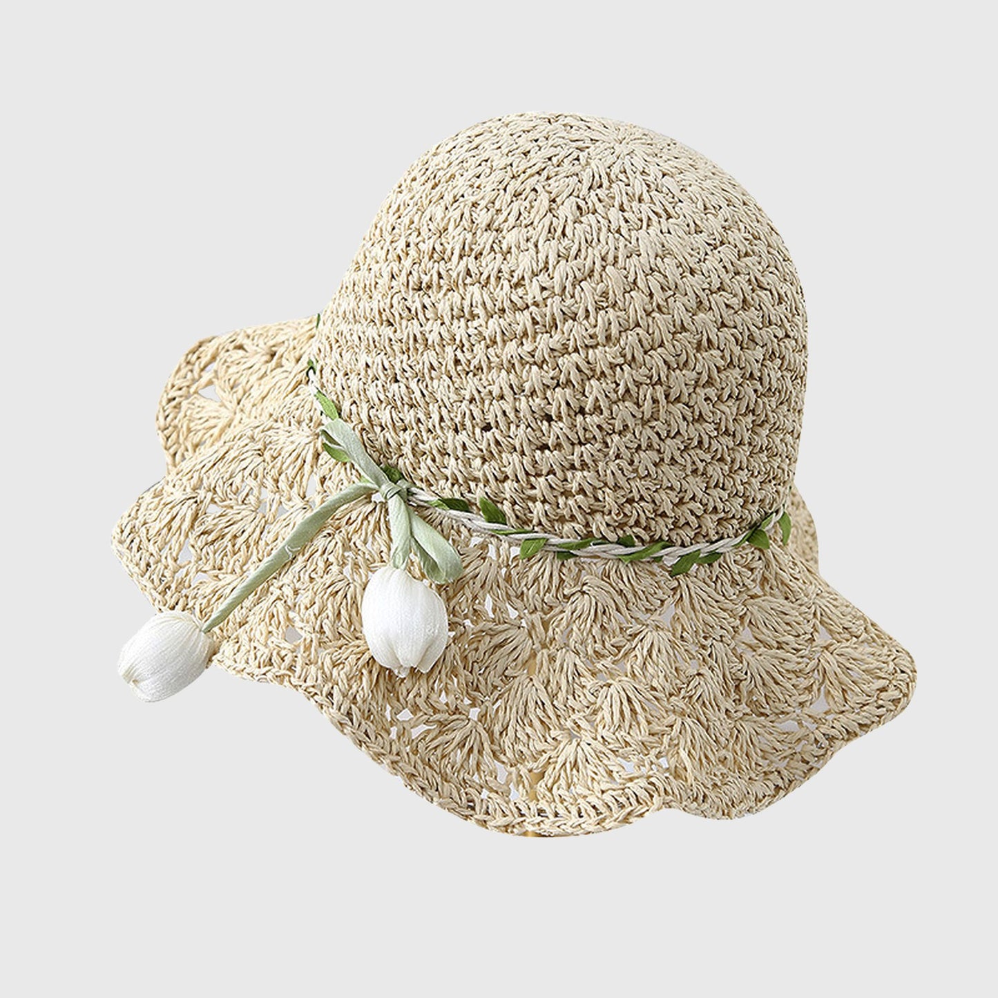 Hand - Crocheted Straw Sun Hat with Floral Accents