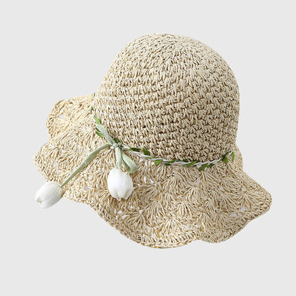 Hand - Crocheted Straw Sun Hat with Floral Accents
