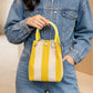 Small Striped Knit Bucket Bag with Rope Handles and Snap Closure