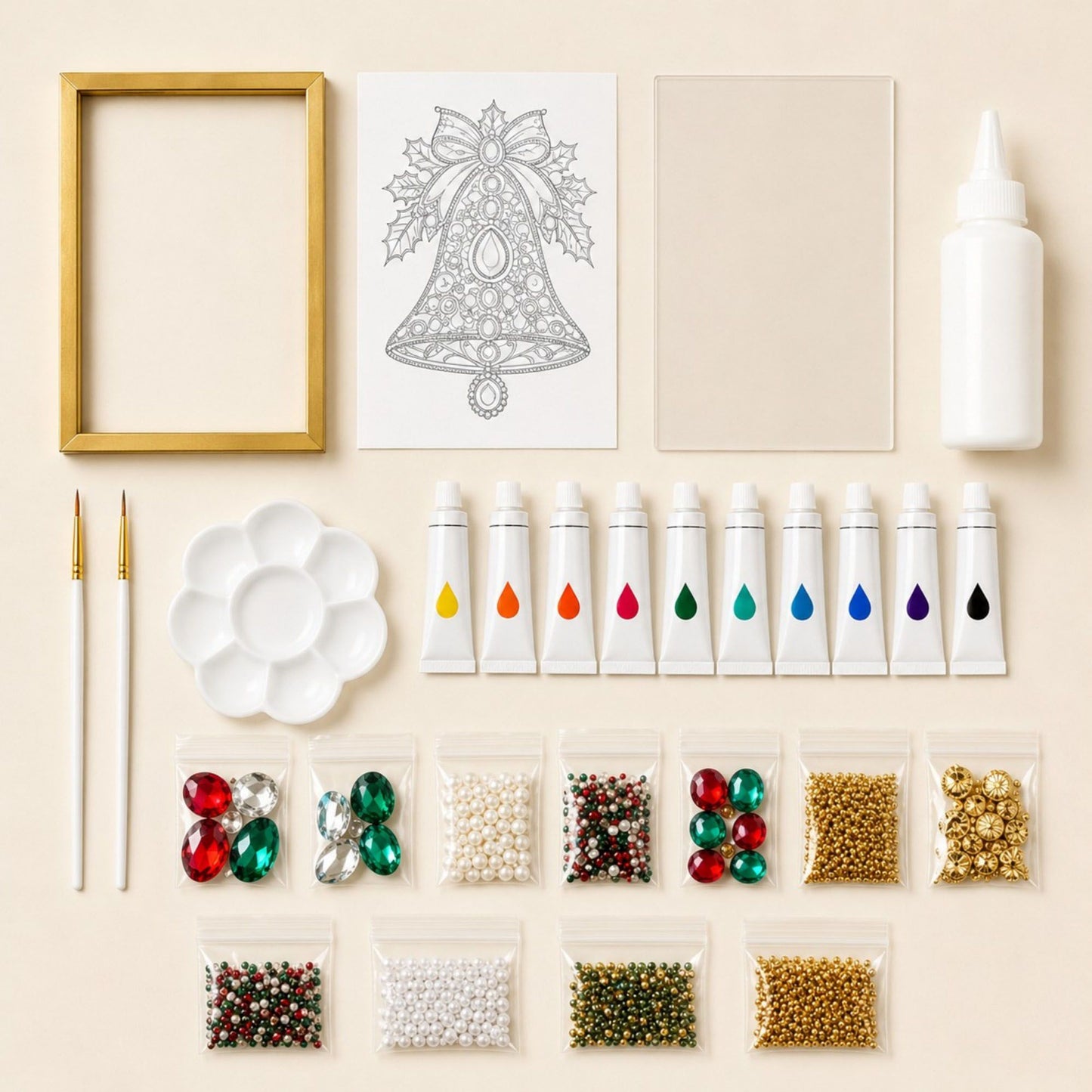 DIY Jeweled Christmas Tree Art Kit with Frame and Craft Supplies