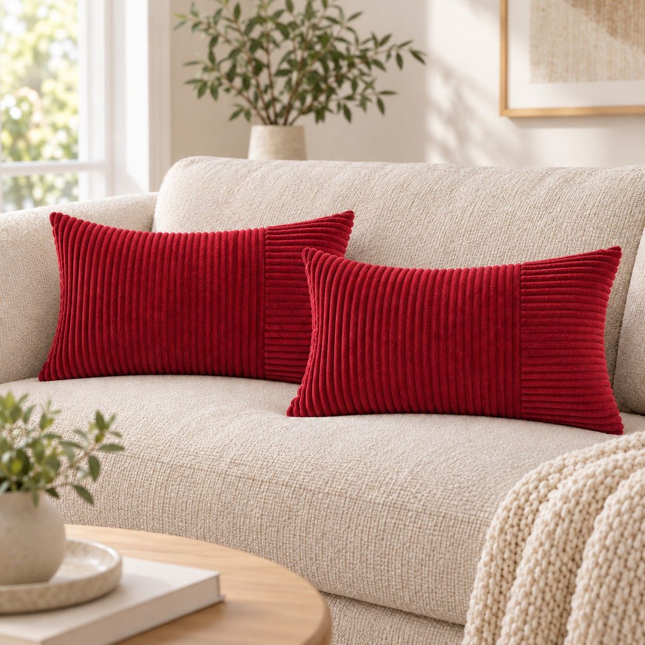 2 Pack Soft Corduroy Throw Pillow Covers 18 x 18 Inch and 12 x 20 Inch