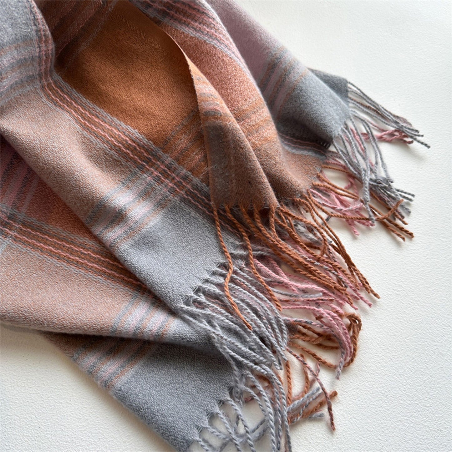 Plaid Tassel Trim Faux Cashmere-Like Winter Warm Scarf - 77IN¡Á26IN