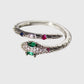 Women's Snake Statement Ring with Multi-Color Crystals - Adjustable Brass Animal Ring