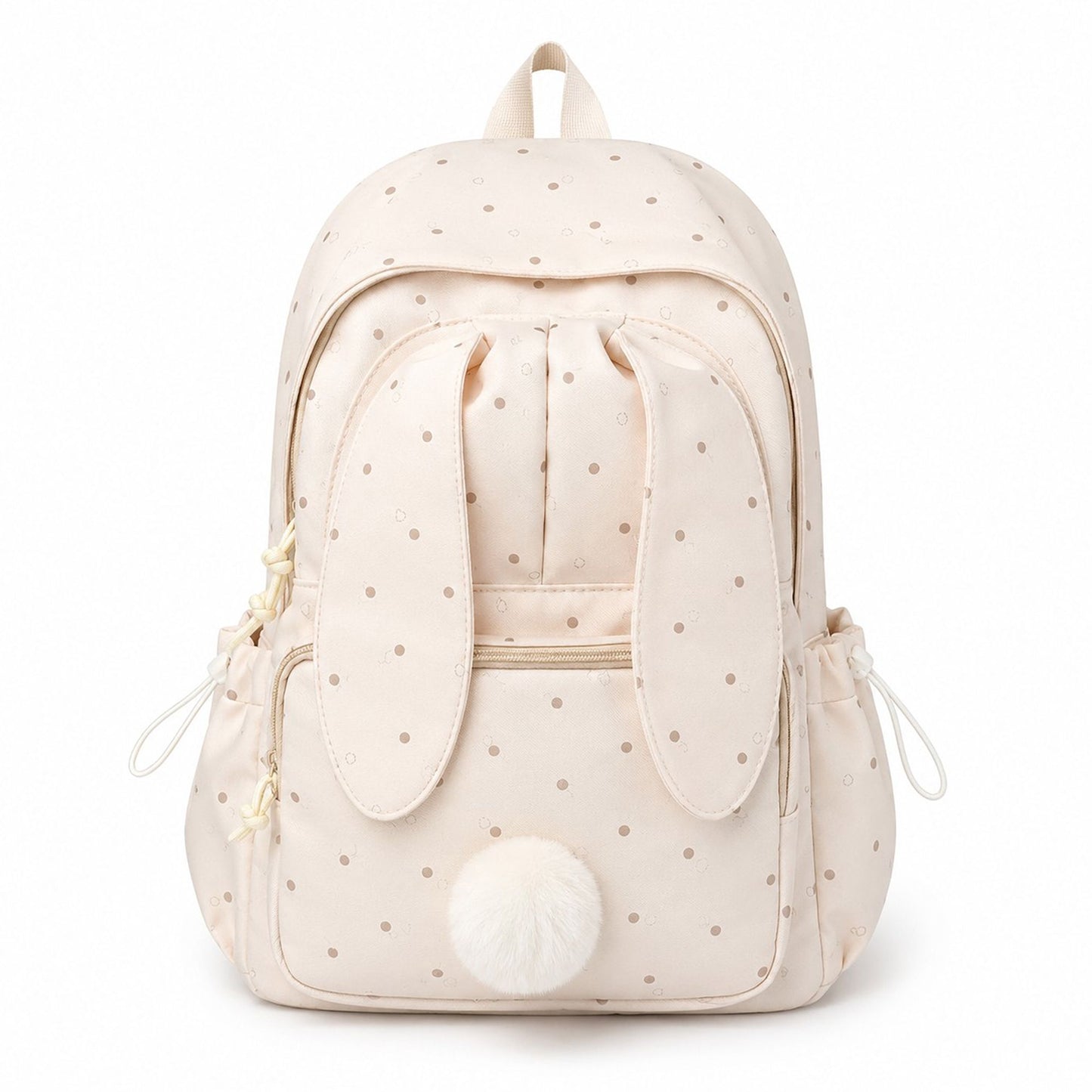 Bunny Ear Backpack with Pom Pom and Multiple Pockets