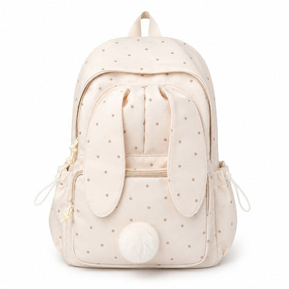 Bunny Ear Backpack with Pom Pom and Multiple Pockets