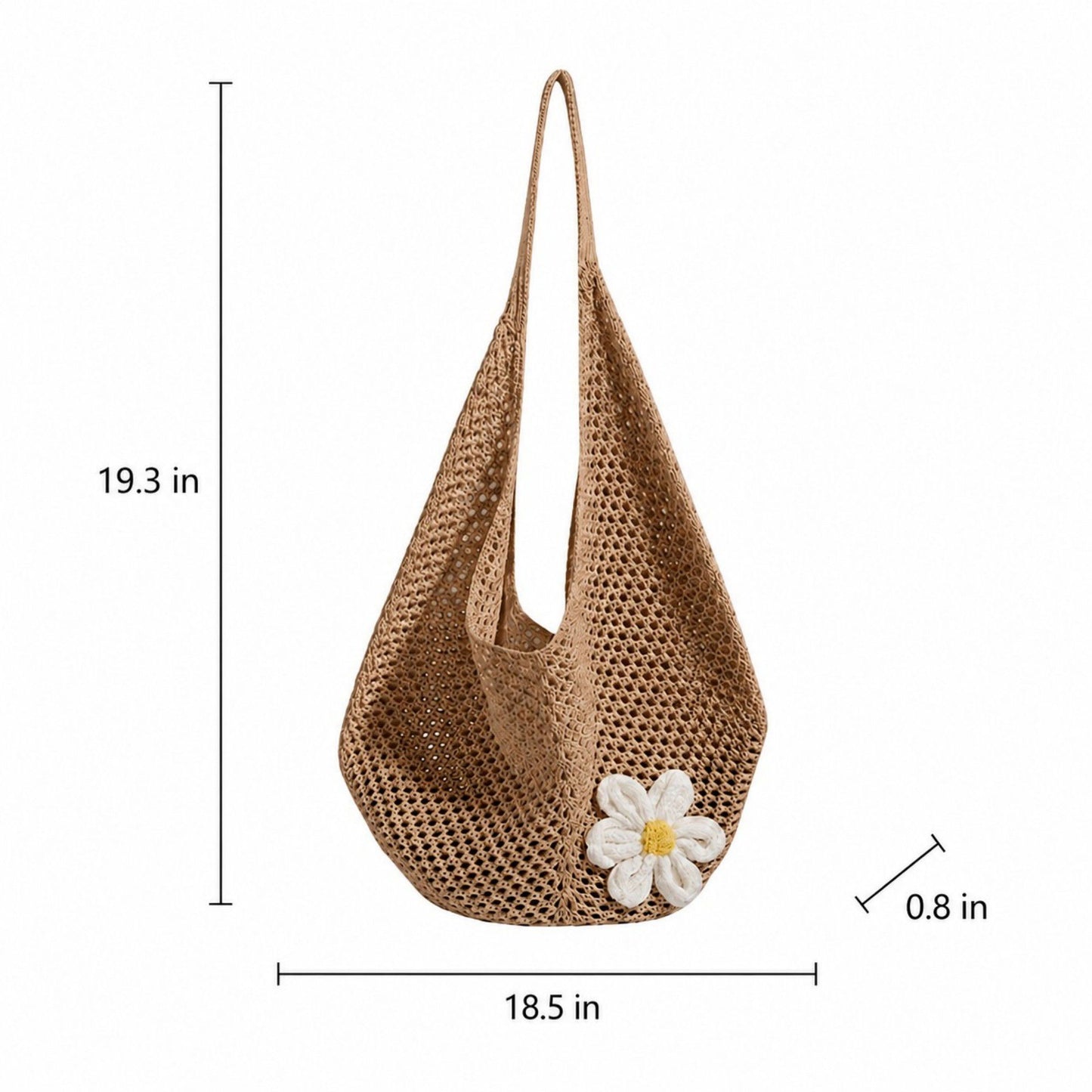 Flower Detail Woven Tote Bag for Women - Lightweight Summer Shoulder Bag for Vacation
