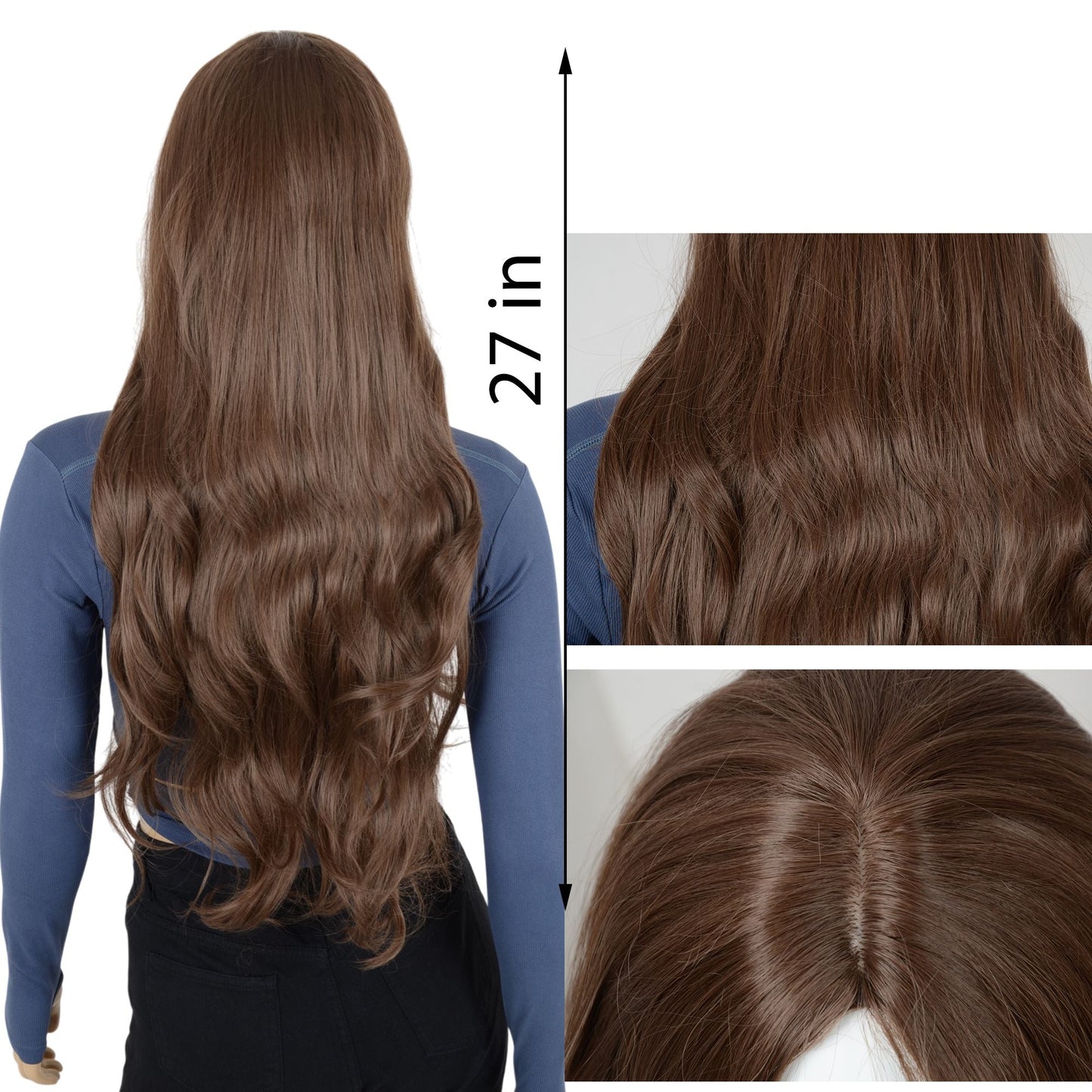 Long Wavy Wigs 27 Inch Middle Part Curly Wig for Daily Party Use