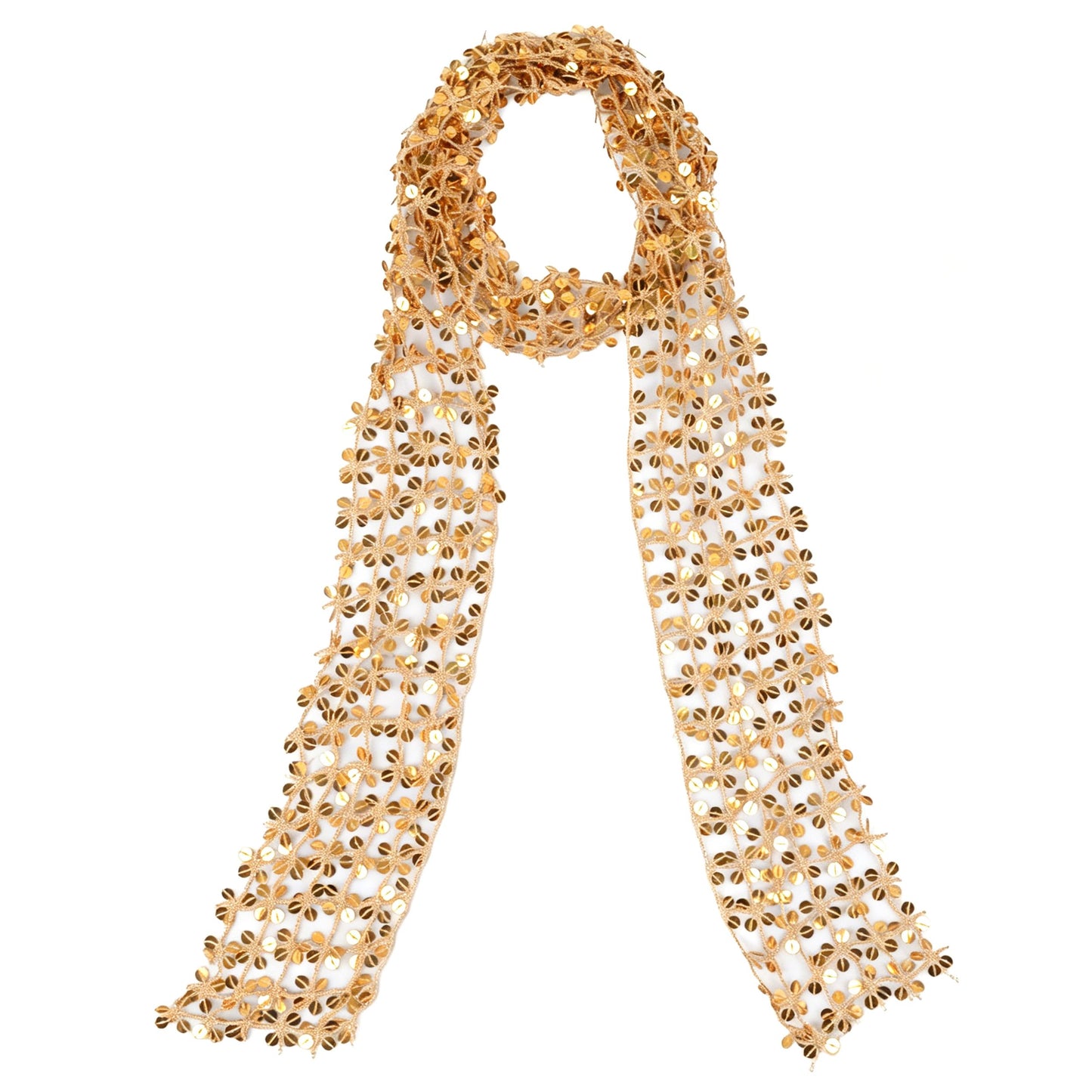 Sequin Floral Skinny Scarf Mesh Neck Wrap