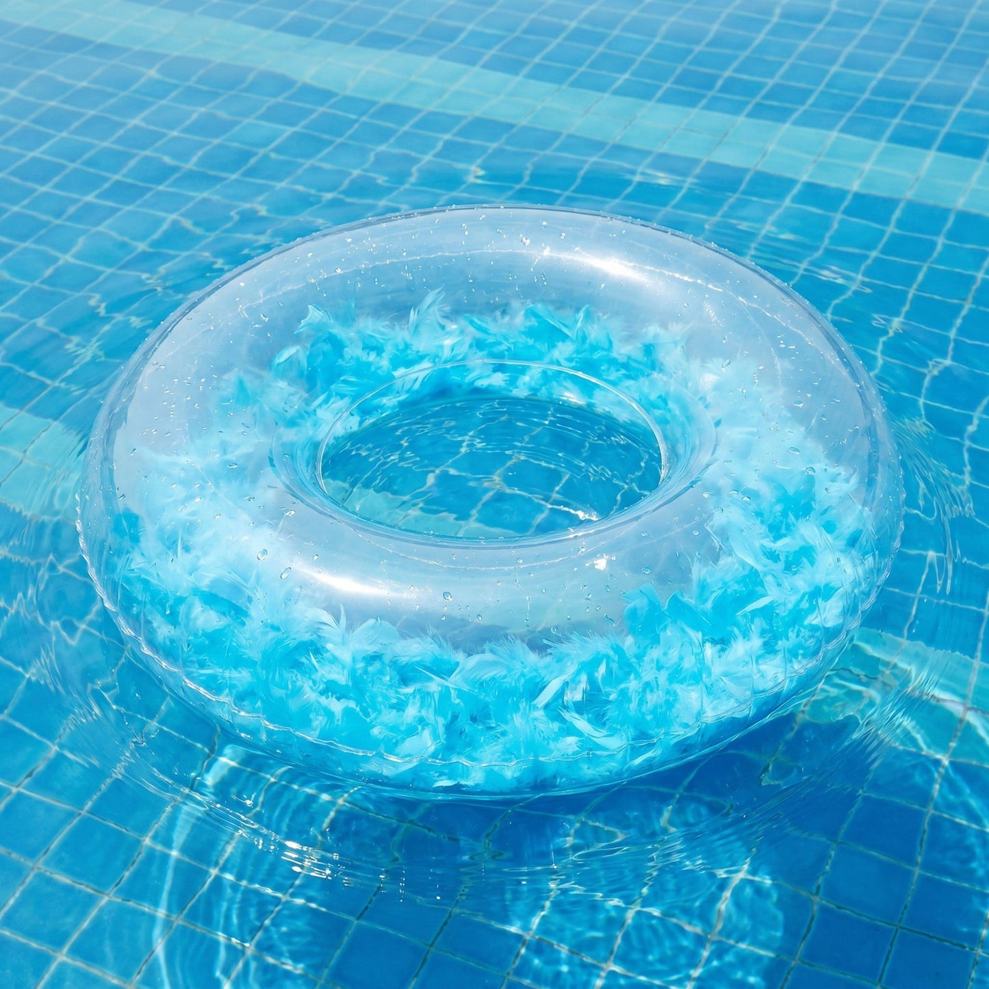 Clear Feather Inflatable Pool Ring with Blue Accent Fill