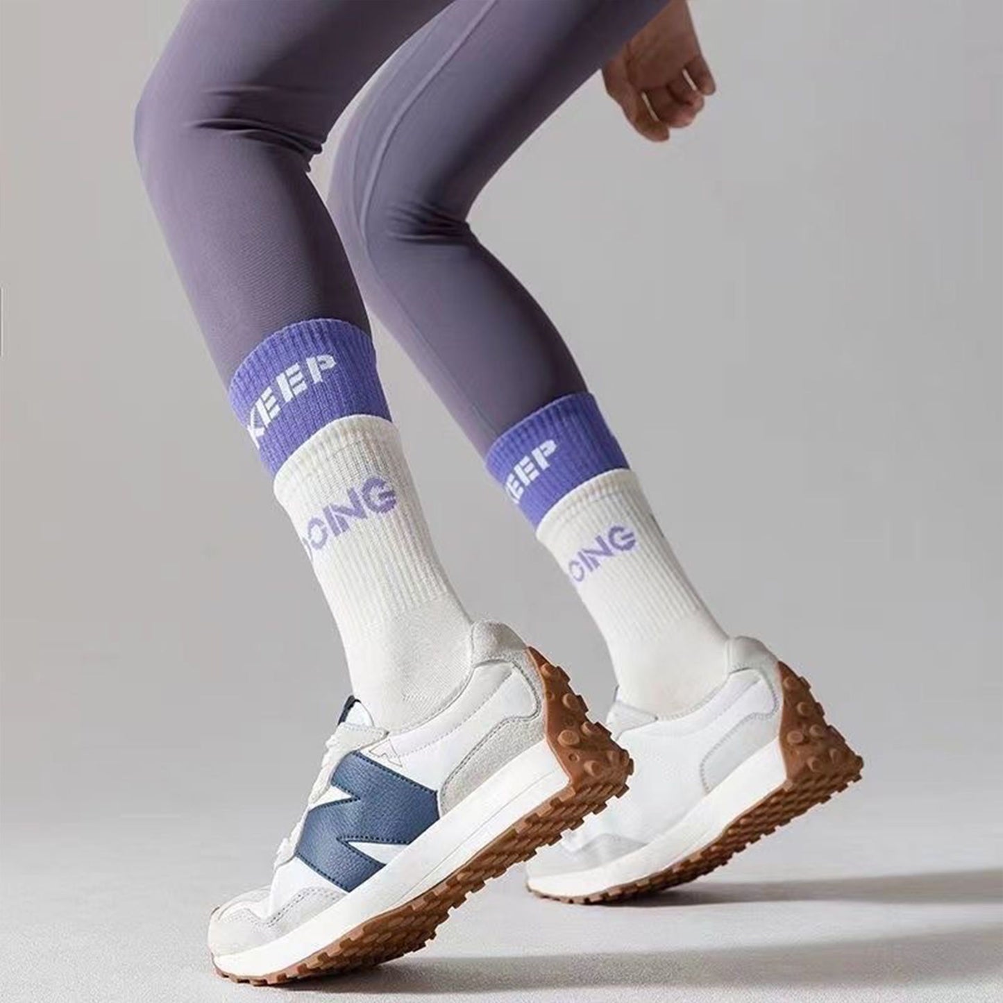 3-Pair Set Mid-Calf Grip Socks with Cushioned Soles and Motivational Text for Yoga Pilates Fitness