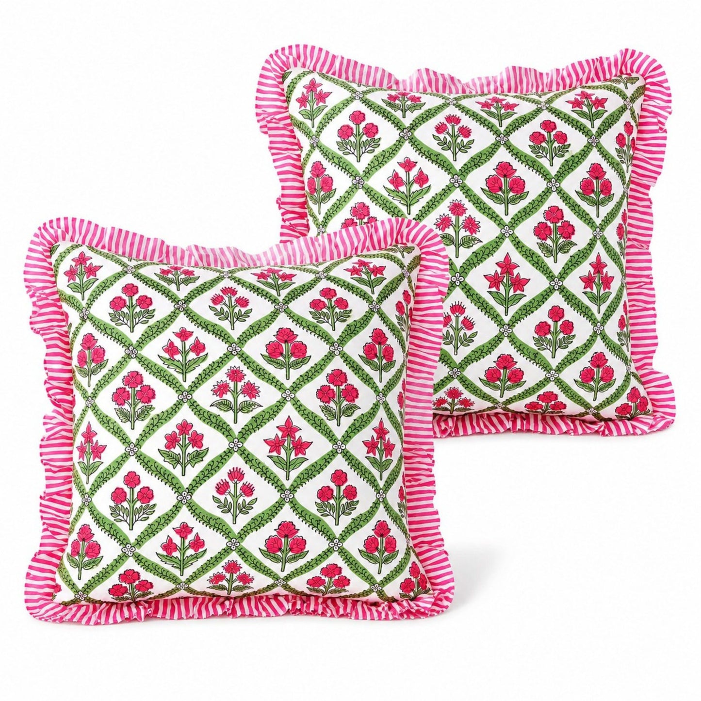 2 Pack Floral Lattice Ruffle Decorative Throw Pillow Covers